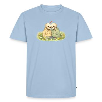 Couple squelettique chaleureux sur une prairie fleurie – Près - T-shirt Premium bio Homme - bleu clair - Devant - Nico (187cm)
