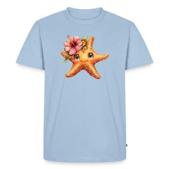 Étoile de mer douce avec fleur d’hibiscus - T-shirt Premium bio Homme - bleu clair - Devant - Nico (187cm)