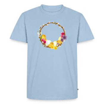 Spring wreath with chick Easter and spring motif - Men's Premium Organic T-Shirt - light blue - Front - Nico (187cm)