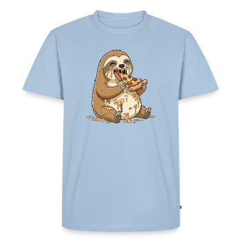 Dessin animé de paresseux mignon, pizza salami, maladroite - T-shirt Premium bio Homme - bleu clair - Devant - Nico (187cm)