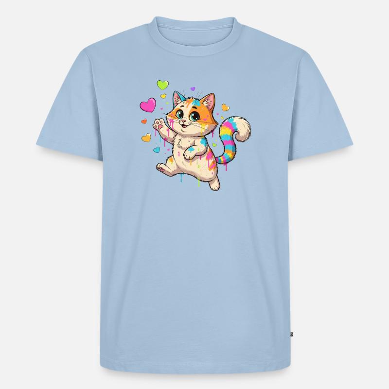 Bunte Farbklecks Katze - Männer Premium Bio T-Shirt - Hellblau