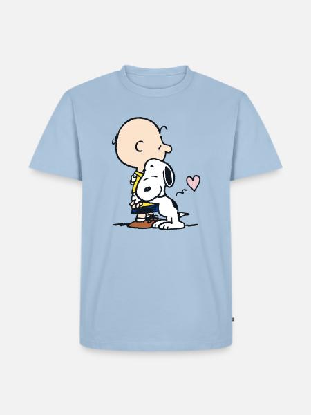 Peanuts Snoopy Umarmt Charlie Brown - Männer Premium Bio T-Shirt - Hellblau