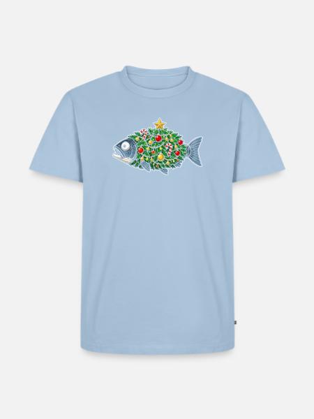 Weihnachtsfisch mit Baumschmuck - Männer Premium Bio T-Shirt - Hellblau