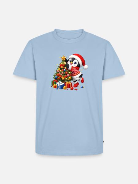 Niedlicher Pinguin Weihnachtsmann-hut - Männer Premium Bio T-Shirt - Hellblau