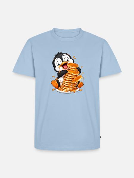 Pinguin Pfannkuchen Sirup Süßer Cartoon - Männer Premium Bio T-Shirt - Hellblau