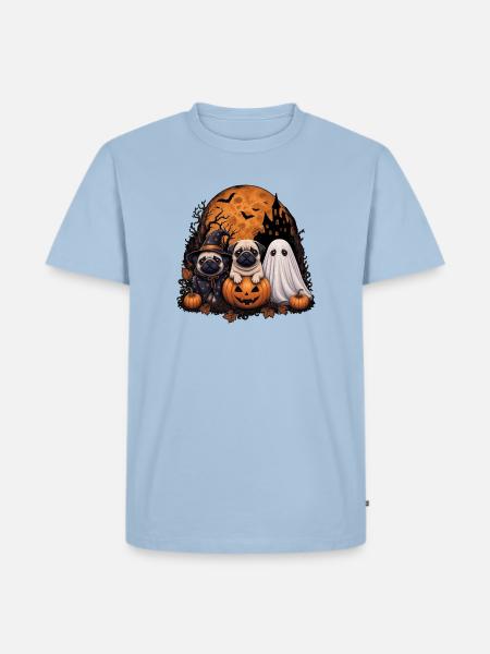 Mops Halloween - Männer Premium Bio T-Shirt - Hellblau