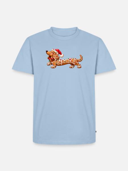 Weihnachtlicher Lebkuchen-Dackel - Männer Premium Bio T-Shirt - Hellblau