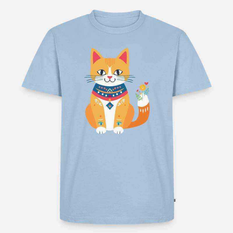 süße Folklore-Katze - Männer Premium Bio T-Shirt - Hellblau