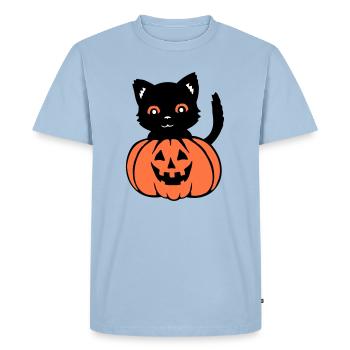 Halloween Cat Black Pumpkin Autumn Spooky Spooky - Men's Premium Organic T-Shirt - light blue - Front - Nico (187cm)