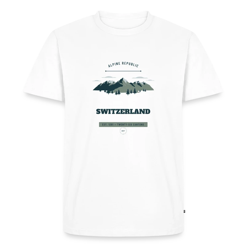Switzerland-mærke på en men's premium organic t-shirt