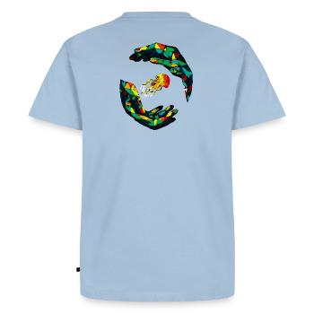 Geometric jellyfish ring - Men's Premium Organic T-Shirt - light blue - Back - Nico (187cm)