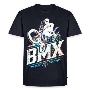 Retro Bmx Bike - Bmx rider in bright colors - Men's Premium Organic T-Shirt - navy - Front - Nico (187cm)