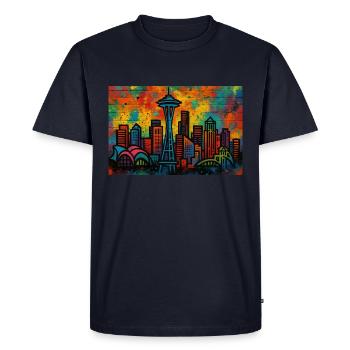 Graffiti der Seattle Skyline - Men's Premium Organic T-Shirt - navy - Front - Nico (187cm)