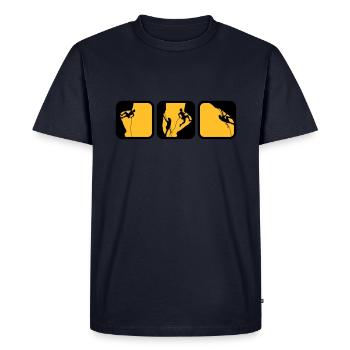 escalade des boîtes de logos d'homme le soir 3 - T-shirt Premium bio Homme - bleu marine - Devant - Nico (187cm)