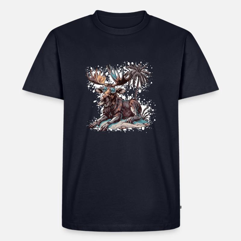 Elch Insel Palme - Männer Premium Bio T-Shirt - Navy