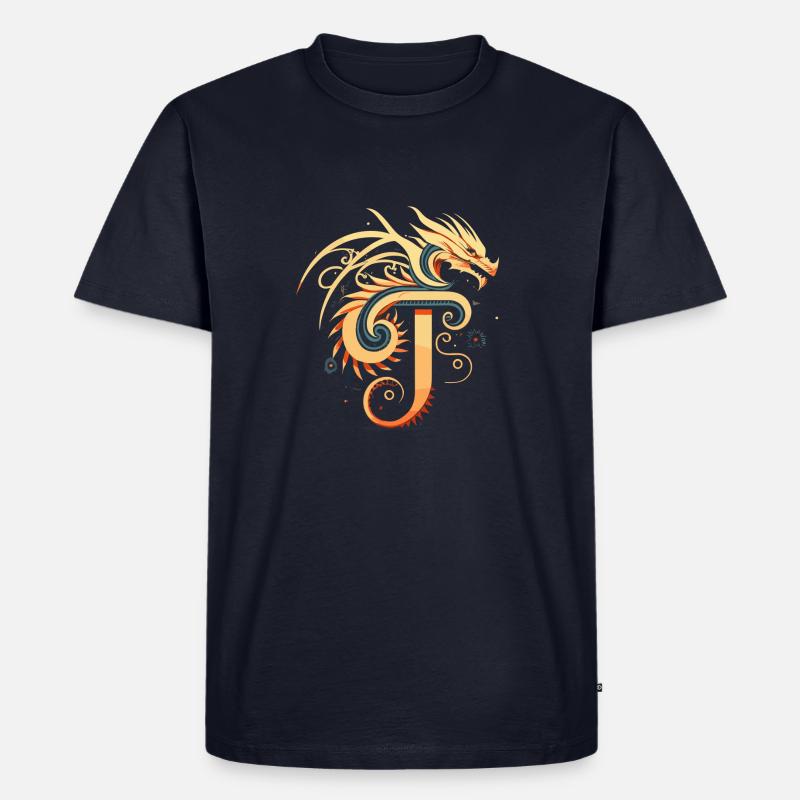 Buchstabe T mit Drache - Männer Premium Bio T-Shirt - Navy