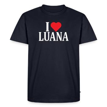 nom du t-shirt J’adore Luana idée cadeau t-shirt - T-shirt Premium bio Homme - bleu marine - Devant - Nico (187cm)