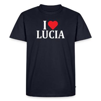 nom du t-shirt J’aime Lucia idée cadeau t-shirt - T-shirt Premium bio Homme - bleu marine - Devant - Nico (187cm)