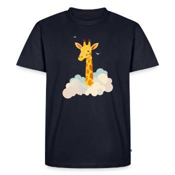 Douce girafe au-dessus des nuages – Motif onirique - T-shirt Premium bio Homme - bleu marine - Devant - Nico (187cm)