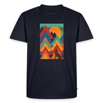 Paysage (loup, triangles) - T-shirt Premium bio Homme - bleu marine - Devant - Nico (187cm)