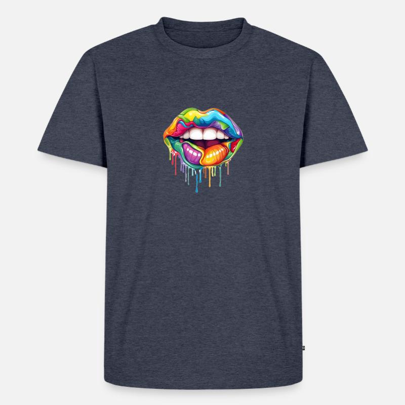 Regenbogen Lippen - Männer Premium Bio T-Shirt - Jeansblau
