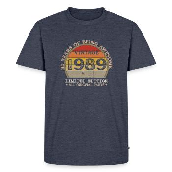 Né en 1989 - Vintage 1989 Anniversaire Rétro - T-shirt Premium bio Homme - bleu jeans  - Devant - Nico (187cm)