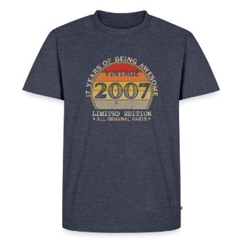 Né en 2007 - Vintage 2007 Anniversaire Rétro - T-shirt Premium bio Homme - bleu jeans  - Devant - Nico (187cm)