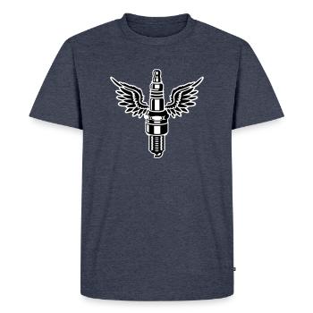 Spark plug with wings - motor - car - workshop - Men's Premium Organic T-Shirt - heather denim - Front - Nico (187cm)