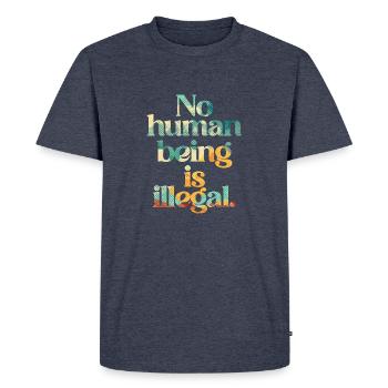 no human is illegal - The Original - Men's Premium Organic T-Shirt - heather denim - Front - Nico (187cm)