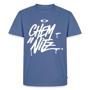 Chemnitz Graffiti Ultras Fan Shirt - Men's Premium Organic T-Shirt - stone blue - Front - Nico (187cm)