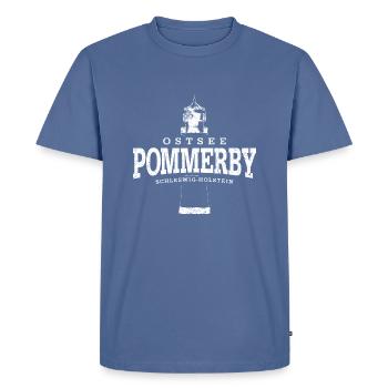 Pommerby Baltic Sea (white oldstyle) - Men's Premium Organic T-Shirt - stone blue - Front - Nico (187cm)