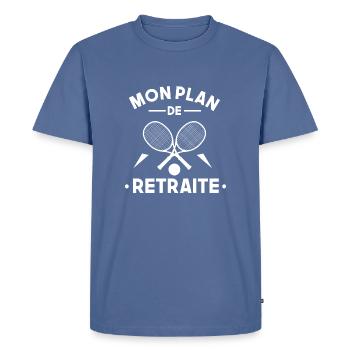 Mon plan retraite Tennis , raquette de tennis - T-shirt Premium bio Homme - bleu pigeon - Devant - Nico (187cm)