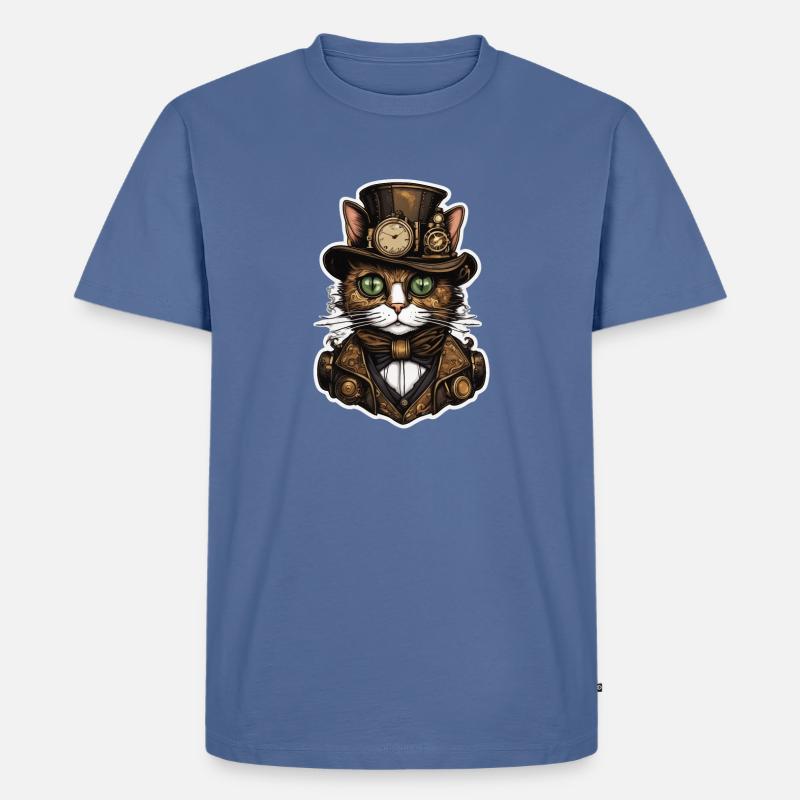 Steampunk Katze 01 - Männer Premium Bio T-Shirt - Taubenblau