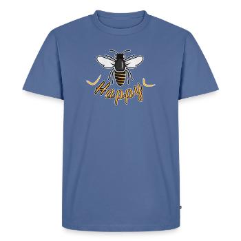Abeille heureuse avec l’inscription « Happy » - T-shirt Premium bio Homme - bleu pigeon - Devant - Nico (187cm)