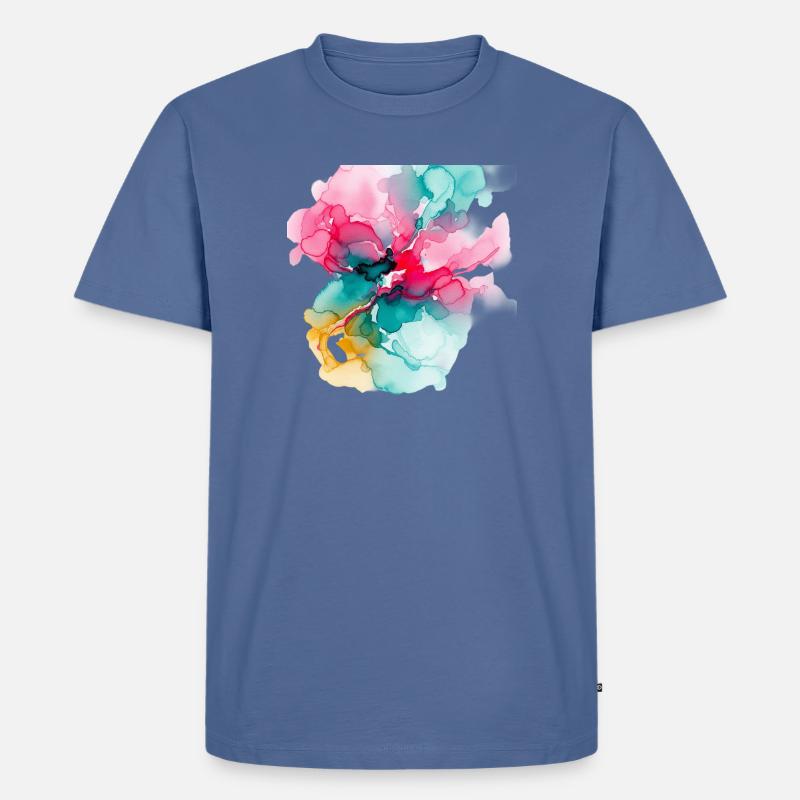 Abstrakte Aquarell-Blüte: Lebendige Farbexplosion - Männer Premium Bio T-Shirt - Taubenblau