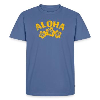 Imprimé tropical d’hibiscus Aloha - T-shirt Premium bio Homme - bleu pigeon - Devant - Nico (187cm)