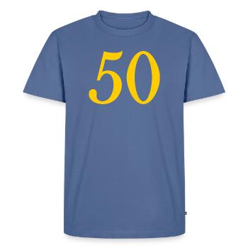 50. 50 ANS. 50e ANNIVERSAIRE. ANNIVERSAIRE 50 ANS. - T-shirt Premium bio Homme - bleu pigeon - Devant - Nico (187cm)