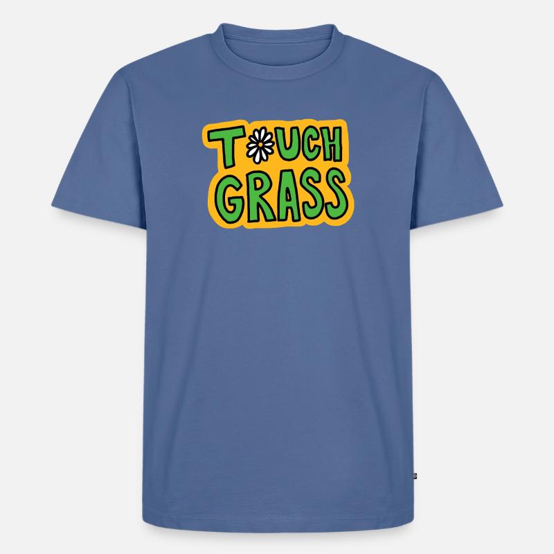 Retro "Touch Grass" Gänseblümchen - Männer Premium Bio T-Shirt - Taubenblau