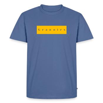 Typographie des grand-mères Jaune Pourpre - T-shirt Premium bio Homme - bleu pigeon - Devant - Nico (187cm)