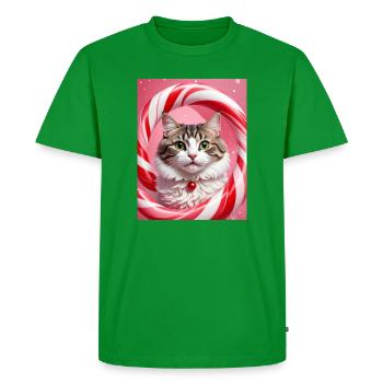 Chat de Noël en conception d’anneau de bonbons - T-shirt Premium bio Homme - vert - Devant - Nico (187cm)