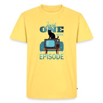 Cat on TV - Men's Premium Organic T-Shirt - sky yellow - Front - AI Model Male 185 dark (185cm)