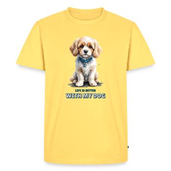 Life Is Better With My Dog - Cavachon Watercolor - Men's Premium Organic T-Shirt - sky yellow - Front - AI Model Male 185 dark (185cm)