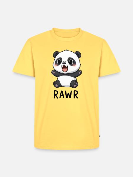Süßer Panda Cartoon Brüllender Chibi - Männer Premium Bio T-Shirt - Pastellgelb
