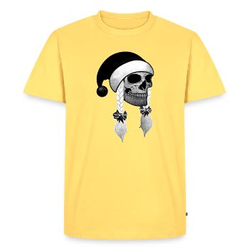 Totenkopf Frau Weihnachten Mütze Zöpfe - Männer Premium Bio T-Shirt - Pastellgelb - Vorne - AI Model Male 185 dark (185cm)