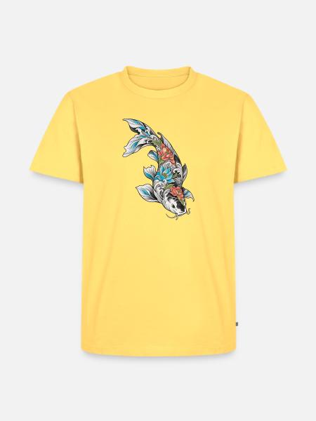 Koi Blüten Ornament - Männer Premium Bio T-Shirt - Pastellgelb