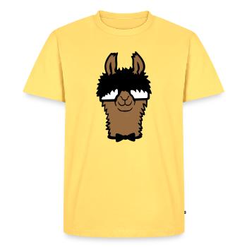 Llama Nerd Geek Hornglasses Bow Tie Funny Alpaca Cute - Men's Premium Organic T-Shirt - sky yellow - Front - AI Model Male 185 dark (185cm)