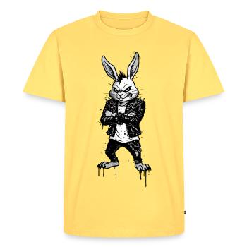 Heavy Metal Lapin de Pâques Rocker Lapin de Pâques Hardcore - T-shirt Premium bio Homme - jaune pastel - Devant - AI Model Male 185 dark (185cm)