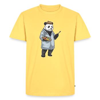 Peinture au pinceau de peintre panda - T-shirt Premium bio Homme - jaune pastel - Devant - AI Model Male 185 dark (185cm)