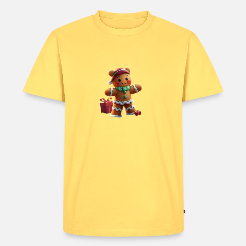 Lebkuchenmann mit Winterglanz - Männer Premium Bio T-Shirt - Pastellgelb