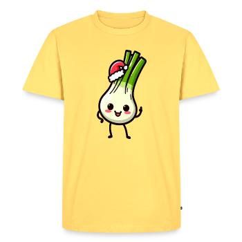 Poireau Nikolauch Kawaii - T-shirt Premium bio Homme - jaune pastel - Devant - AI Model Male 185 dark (185cm)